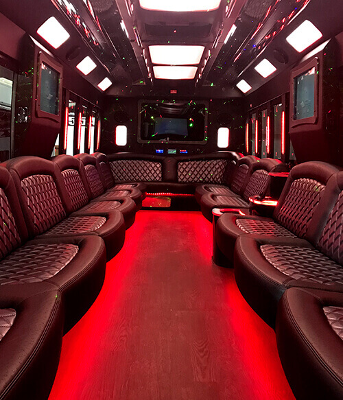 Inside a limo bus rental